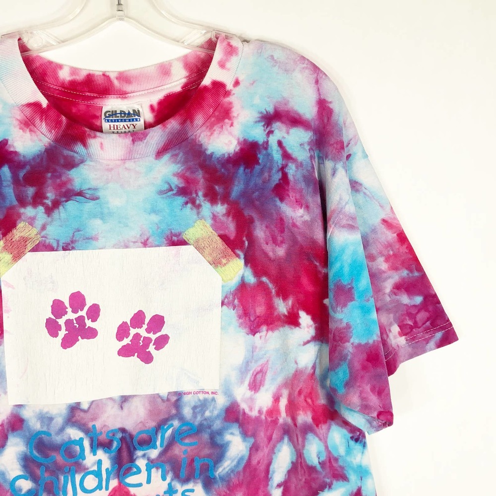 Cat Lady‎ Tie Dye Tee Size Large Gildan Handmade Unisex Pink Blue Purple 144 - Picture 5 of 6